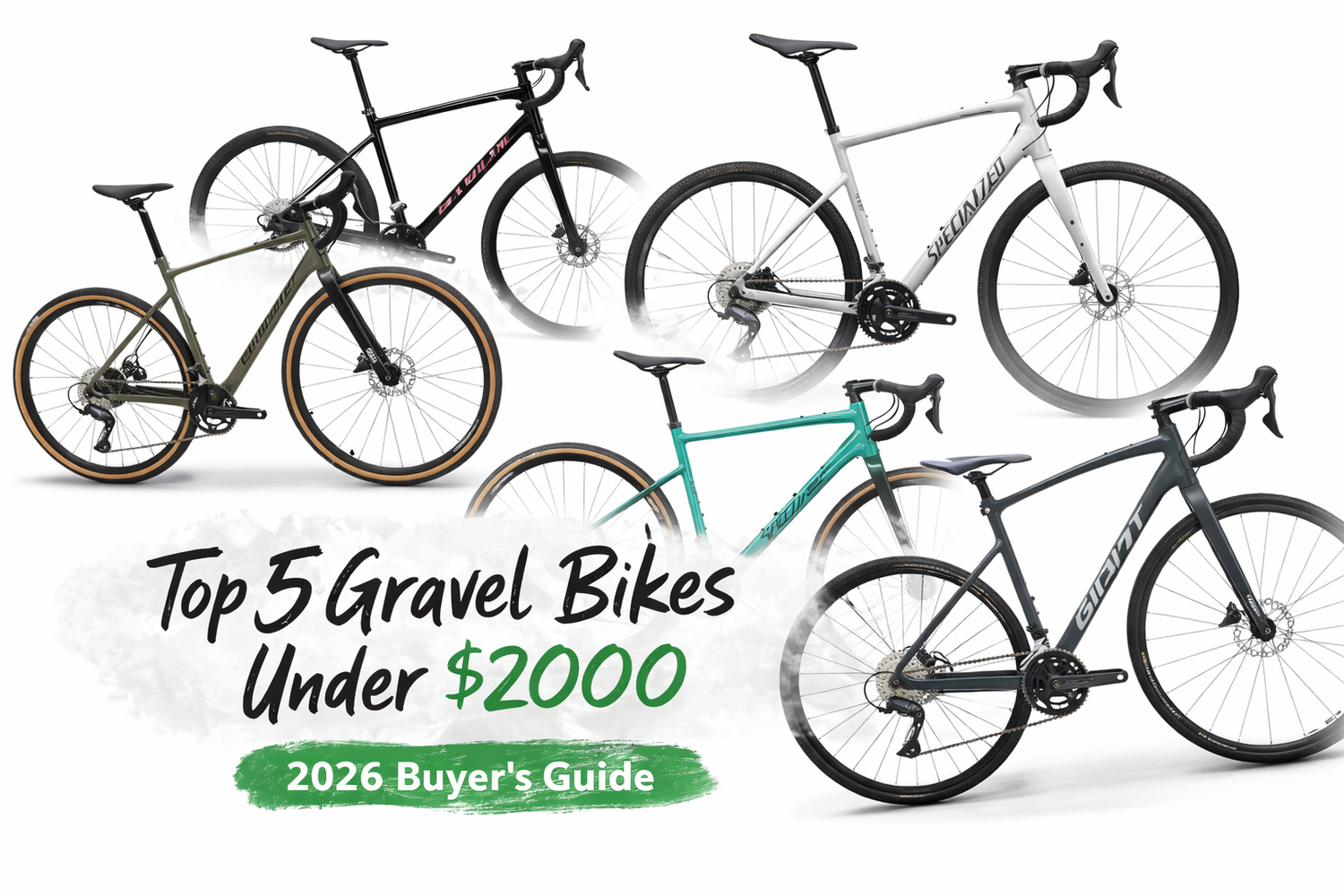 Collage of five gravel bikes under $2000 CAD including Marin Gestalt 2, Devinci Hatchet Vista, Cannondale Topstone 3, Giant Revolt 2, and Specialized Diverge 3 Alloy with 2026 buyer’s guide headline