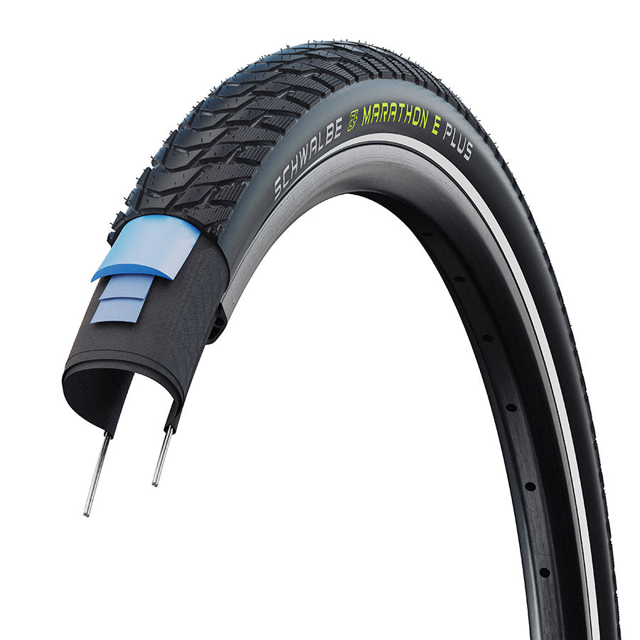 Schwalbe, Marathon E-Plus, Hybrid Tire, 27.5''x2.00, Wire, Clincher, Endurance, SmartGuard, 67TPI, Black