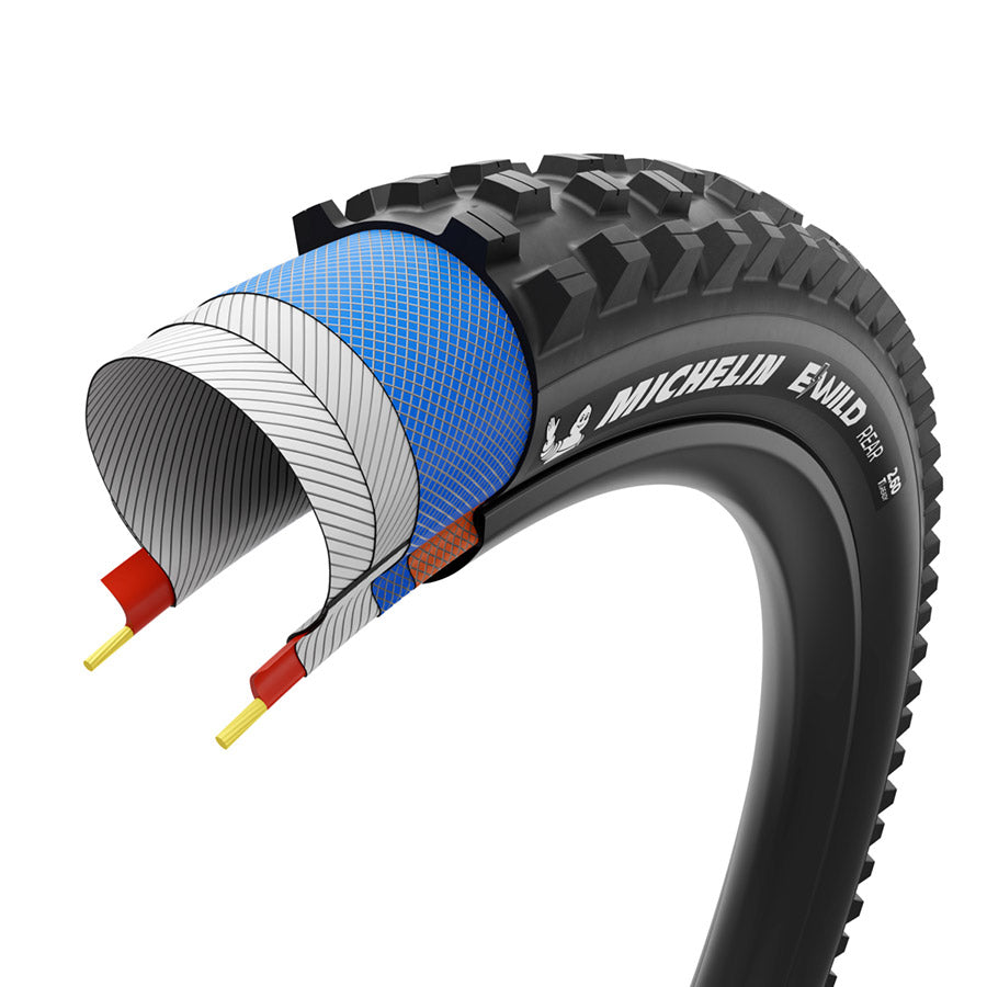 Michelin, E-WILD PERFORMANCE LINE Rear, Mountain Tire, 27.5x2.60, Folding, Tubeless Ready, MAGI-X, GUM-X, 2x33, Black