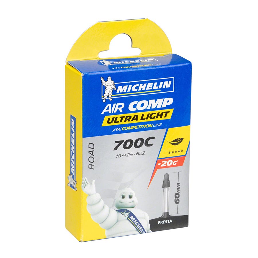 Michelin, Aircomp Ultralight Butyl, Tube, Presta, 60mm, 700x18-25C
