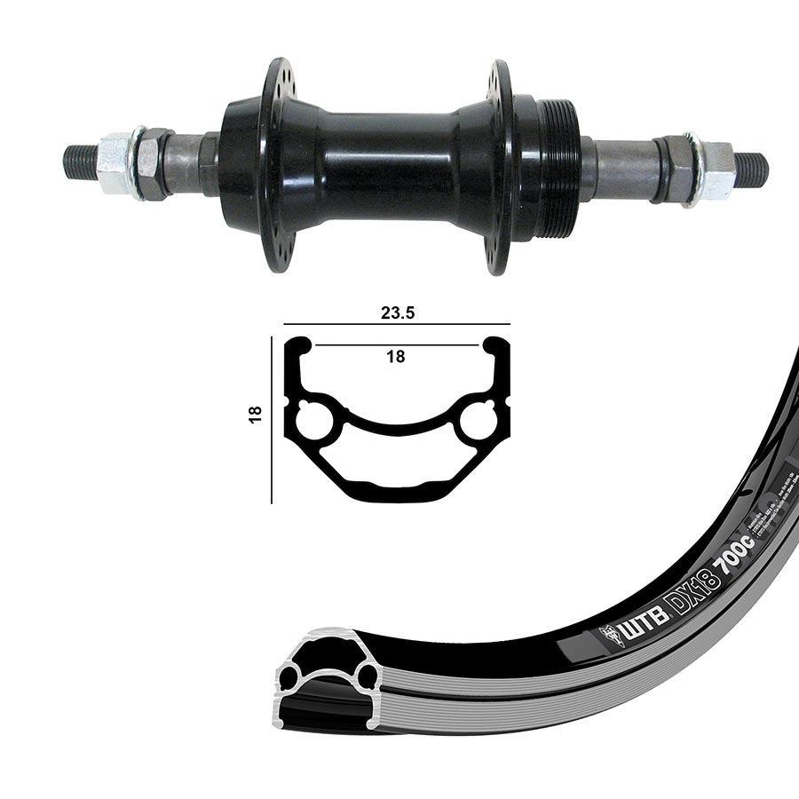 Wheel Shop, WTB DX18, Wheel, Rear, 700C / 622, Holes: 36, Bolt-on, 135mm, Rim, Freewheel