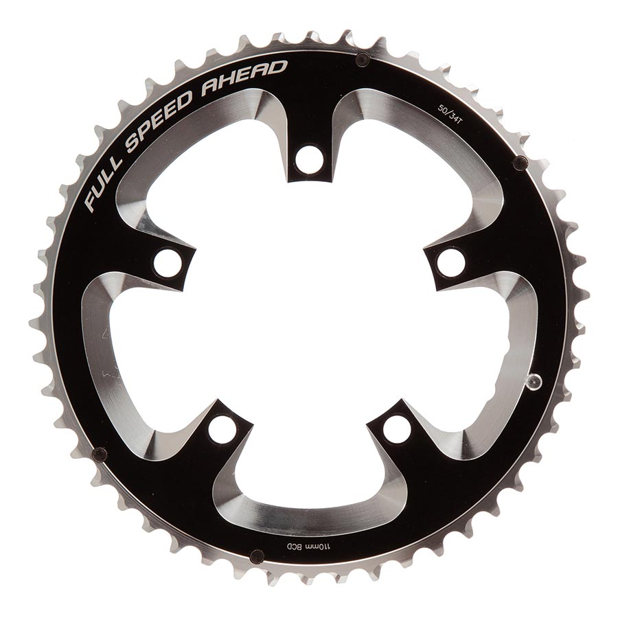 FSA, 50T, 10/11sp., BCD: 110mm, 5 Bolts, Super Road, Outer Chainring, For Double, Aluminum, Black, 371-0250A