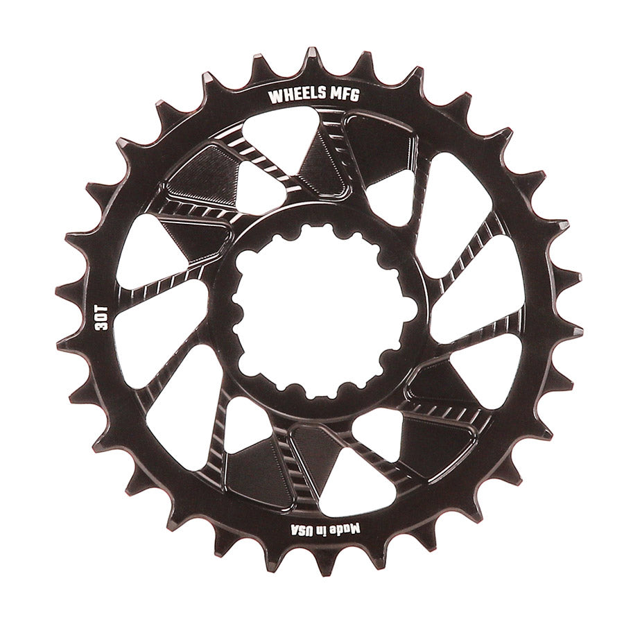 Wheels Manufacturing, 3-Bolt Hyperglide+, Chainring, Teeth: 30, Speed: 12, BCD: Direct Mount SRAM 3 Bolt, Aluminum, Black