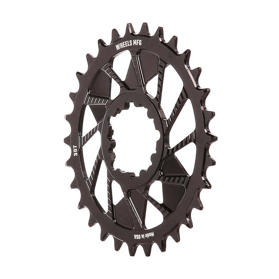 Wheels Manufacturing, 3-Bolt Hyperglide+, Chainring, Teeth: 30, Speed: 12, BCD: Direct Mount SRAM 3 Bolt, Aluminum, Black