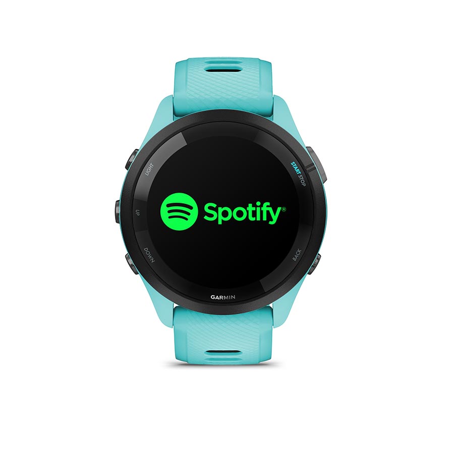 Garmin, Forerunner 265 Music, Watch, Watch Color: Aqua, Wristband: Aqua/Black - Silicone